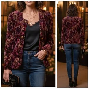 Principles 14 Vintage Whimsigoth Dark Romantic Velvet Metallic Jacquard Blazer